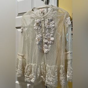 Sundance romantic mesh and embroidered top. Size 10. Ecru. Gorgeous.